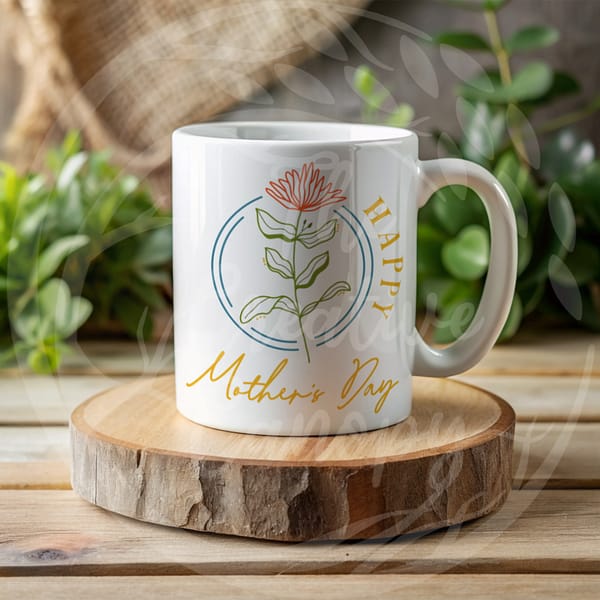 Mother's Day Camellia Line Art Boho Style Mug