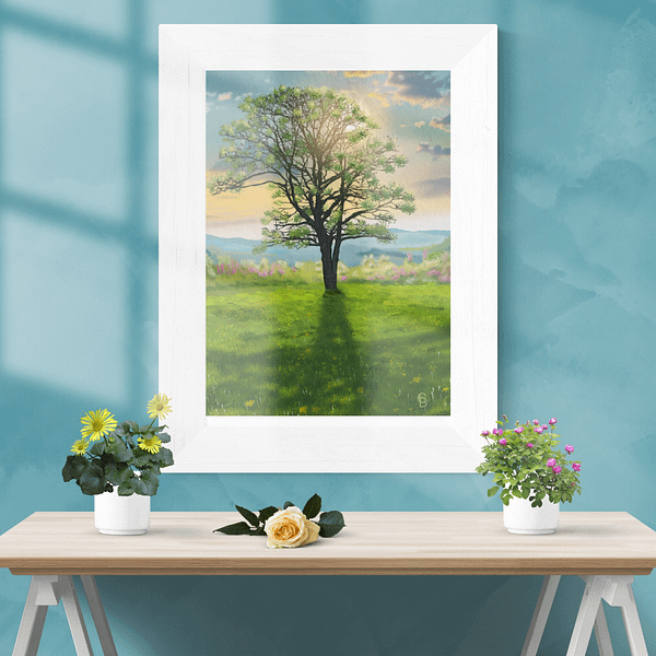 Spring Awakening: A Serene Spring Blossom Digital Landscape Art Print