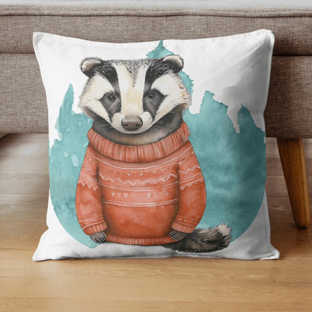 Festive Woodland Badger Cushion
