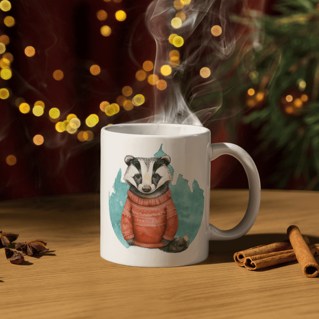Festive Woodland Badger Mug
