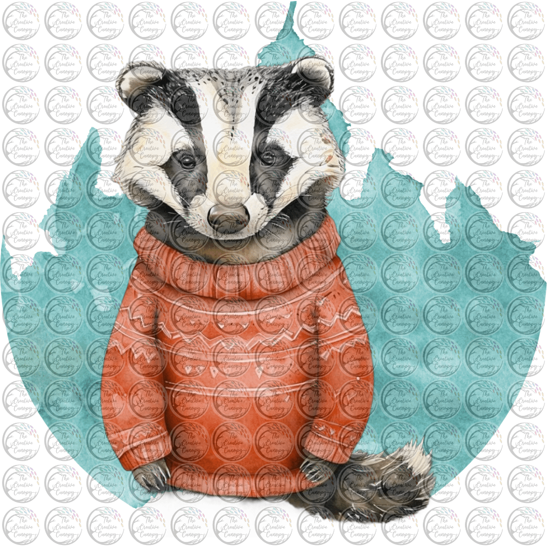 Festive Woodland Badger PNG Watermarked