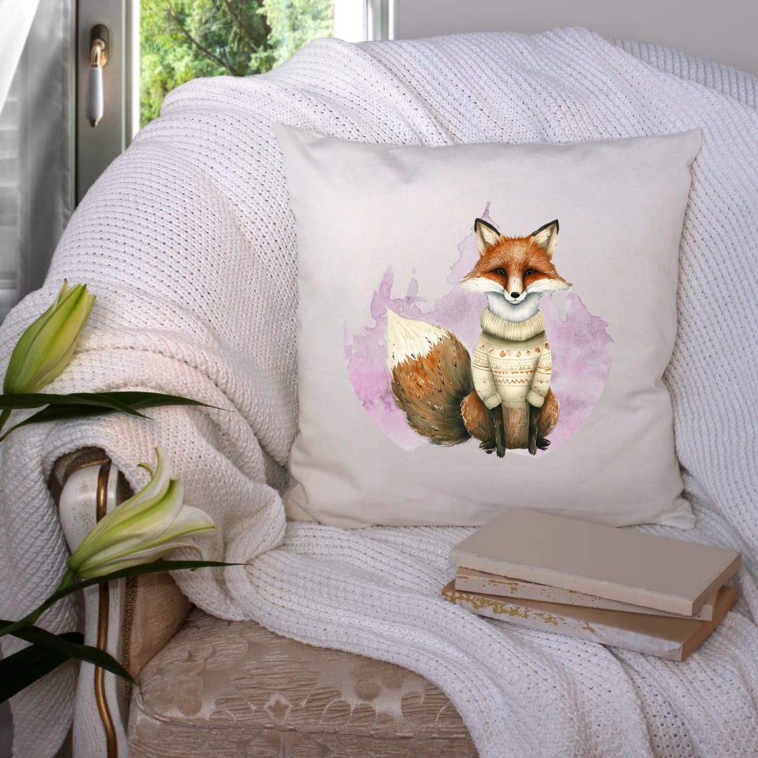 Festive Woodland Fox PNG on a Cushion